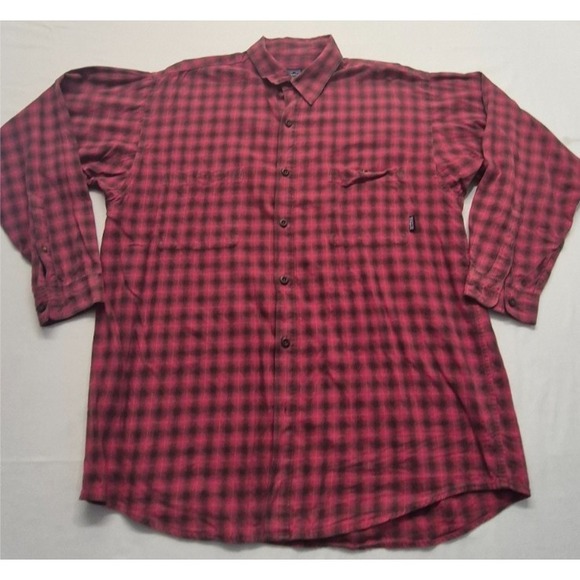 VTG Patagonia men's red/black check shirt LG button up LS Organic Cotton pocket - Picture 2 of 14